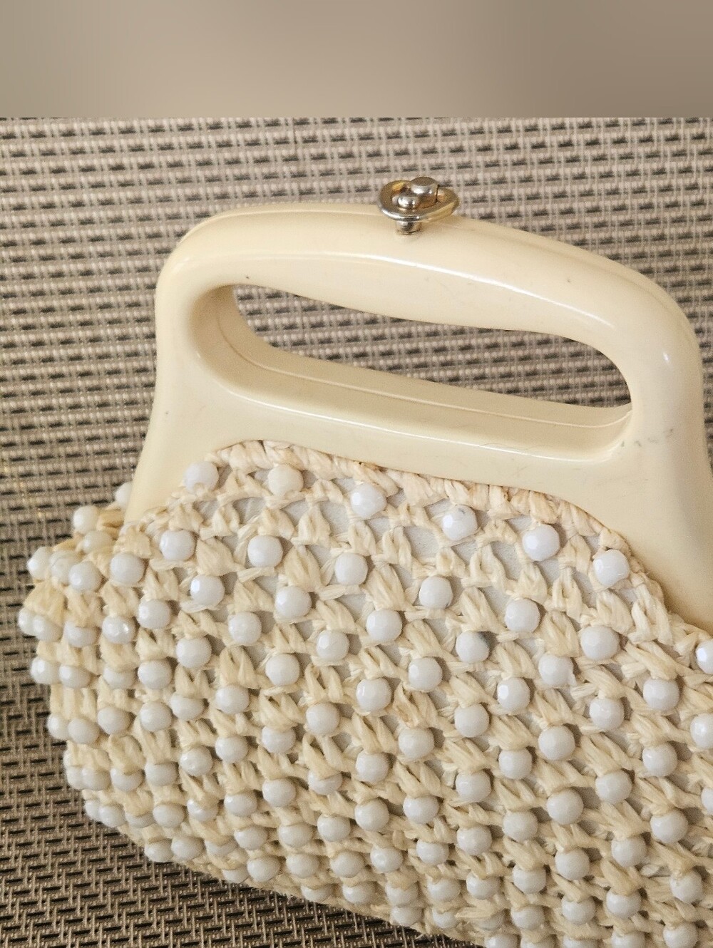 GAYMODE TOTE SATCHEL HANDBAG, BEADED PURSE, Vintage Bag, Straw Handbag, Italian